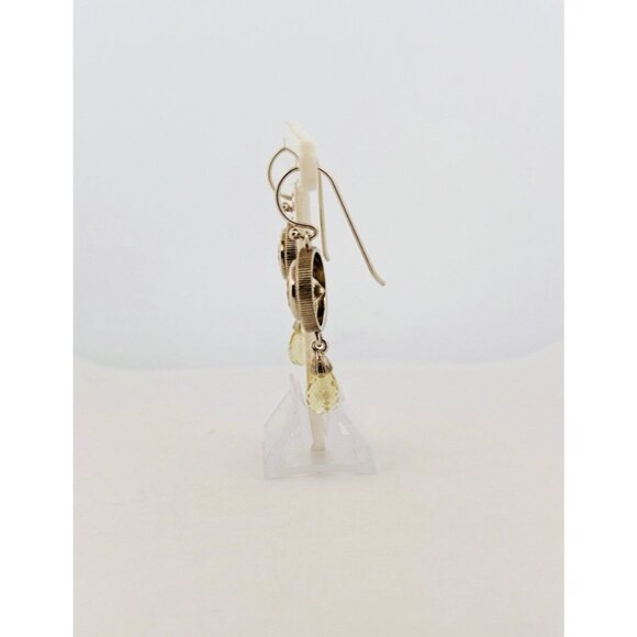 Vintage Sterling Silver Lemon Quartz Dangle Earrings 925 Estate Drop Jewelry - Picture 4 of 8